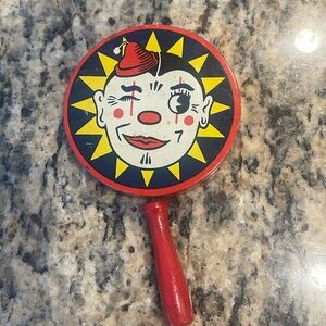 1930s Antique Clown Tin Shaker Noisemaker by Kirchhof